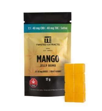 Twisted Extracts Jelly Bombs 1:1 40mg THC + 40mg CBD – Mango (Sativa)