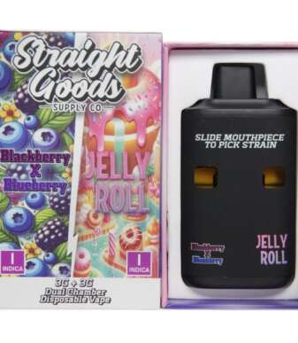 Straight Goods Supply Co. 6 Gram Dual Chamber Disposable Vapes – Blackberry x Blueberry + Jelly Roll THC Distillate