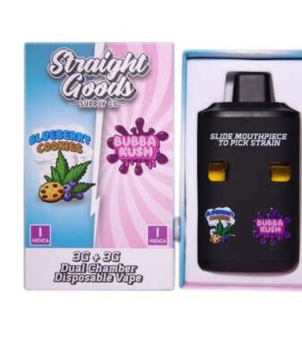 Straight Goods Supply Co. 6 Gram Dual Chamber Disposable Vapes – Blueberry Cookies + Bubba Kush THC Distillate