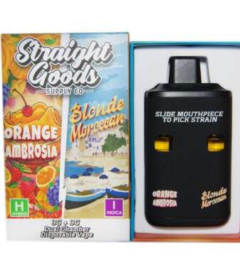 Straight Goods Supply Co. 6 Gram Dual Chamber Disposable Vapes – Orange Ambrosia + Blonde Moroccan THC Distillate
