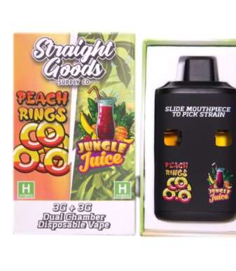 Straight Goods Supply Co. 6 Gram Dual Chamber Disposable Vapes – Peach Rings + Jungle Juice THC Distillate
