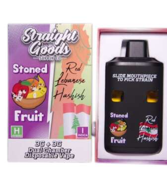 Straight Goods Supply Co. 6 Gram Dual Chamber Disposable Vapes – Stoned Fruit + Red Lebanese Hashish THC Distillate)